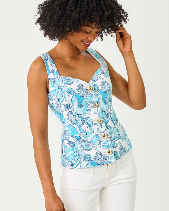 Hellar Linen Vest - Resort White Shell Shine