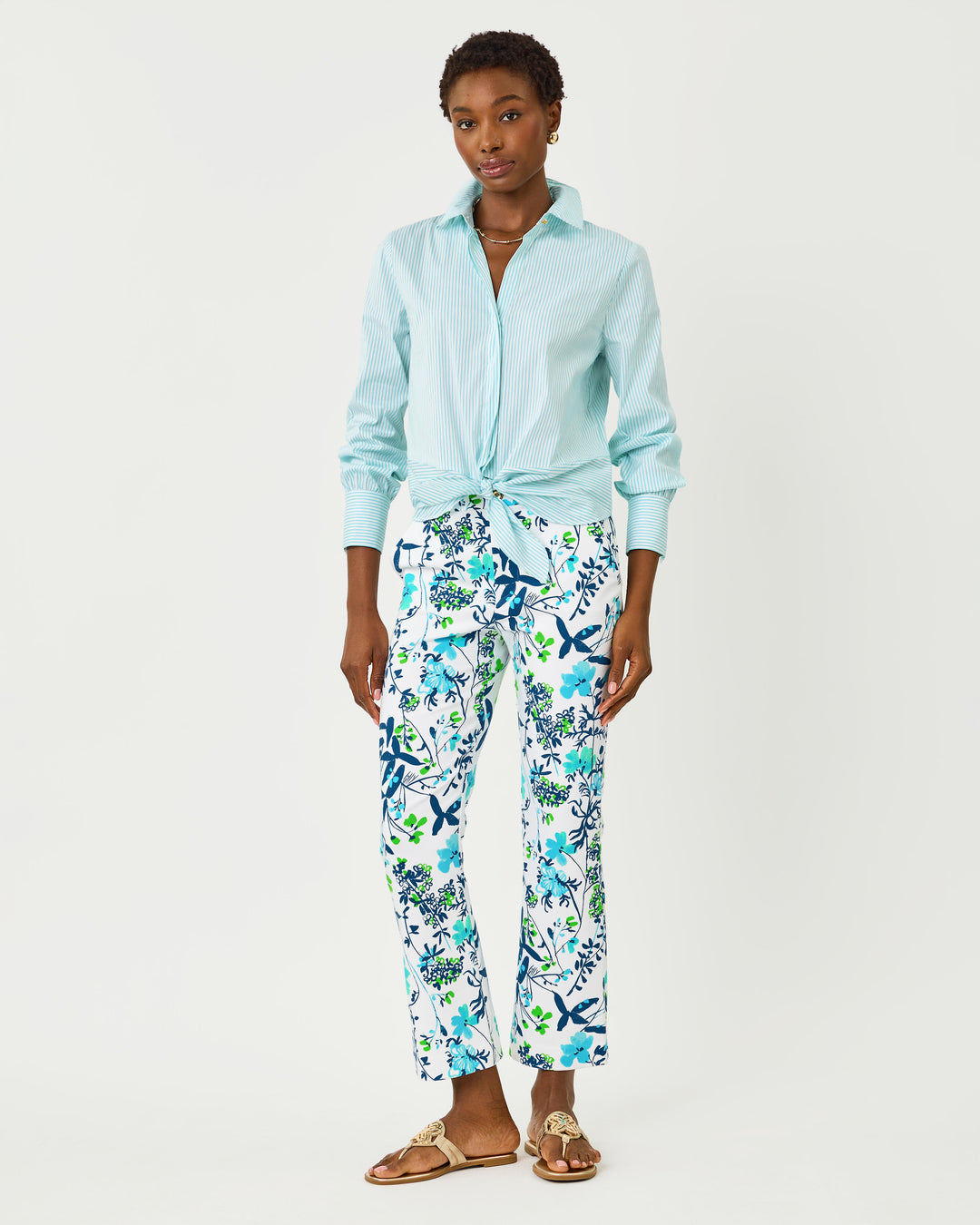 Carwyn Crop Flare Pant - Resort White Sea Blooms