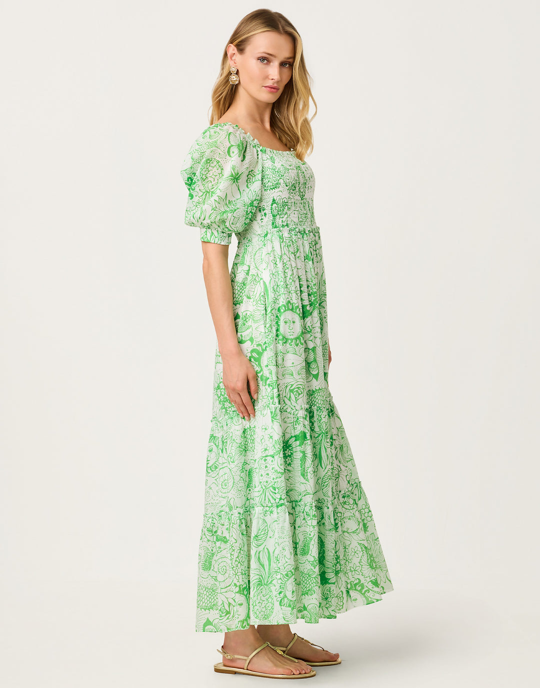 Hadly Short Sleeve Smocked Dress - Putting Green Fleur De Lilly