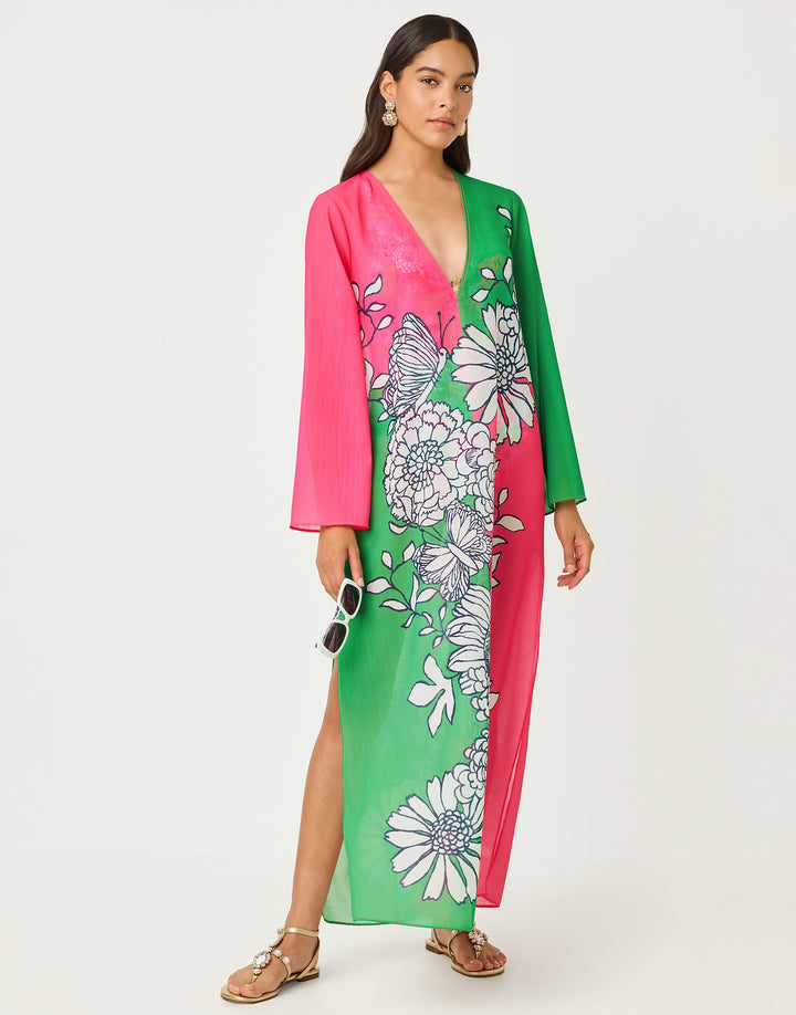 Perry Long Sleeve Maxi Coverup - Cherry Blossom Follow The Sun