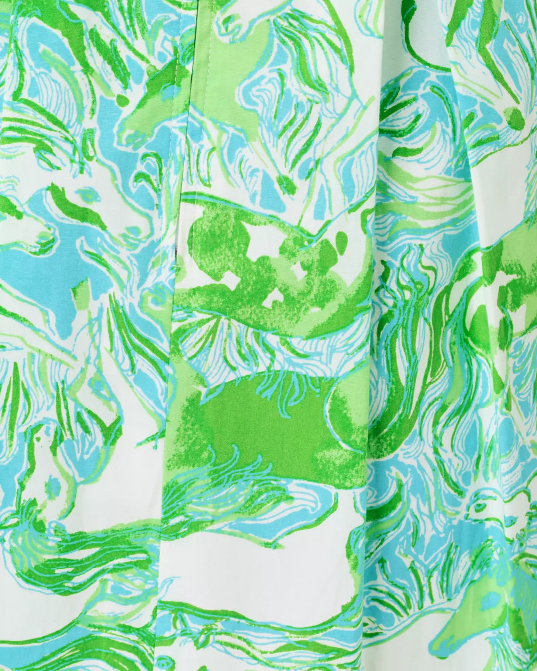 Close-up of a fabric with green and blue pattern