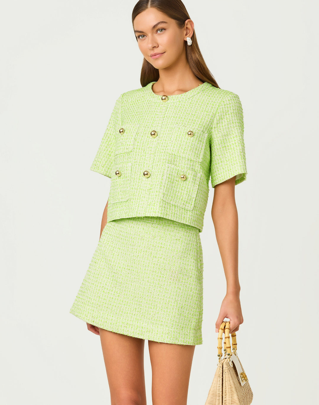 Sarissa Boucle Mini Skirt - Crocodile Green Fantasy Boucle Peppermint Palm Lou Sarissa Boucle Mini Skirt - Crocodile Green Fantasy Boucle Peppermint Palm Lou
