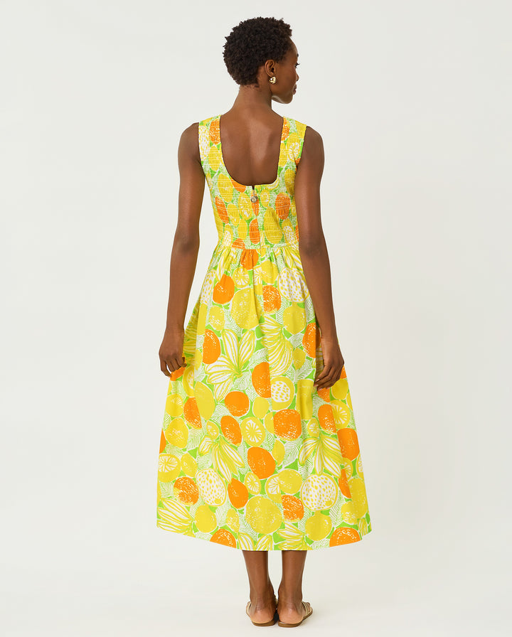 Daisey Smocked Midi Dress - Island Palm Oversized Zesty