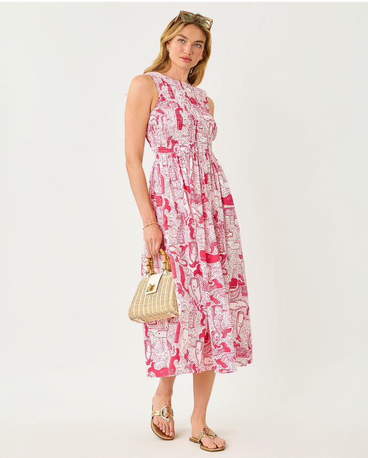 Daisey Smocked Midi Dress - Paradise Punch Oversized Thar She Blows
