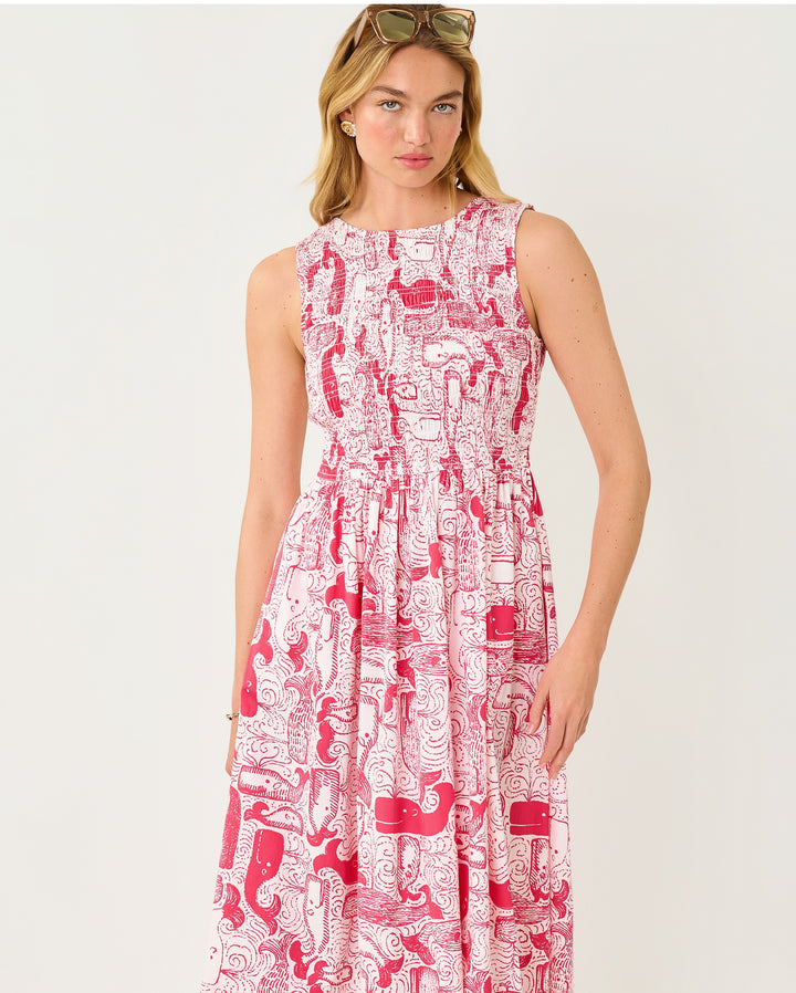 Daisey Smocked Midi Dress - Paradise Punch Oversized Thar She Blows
