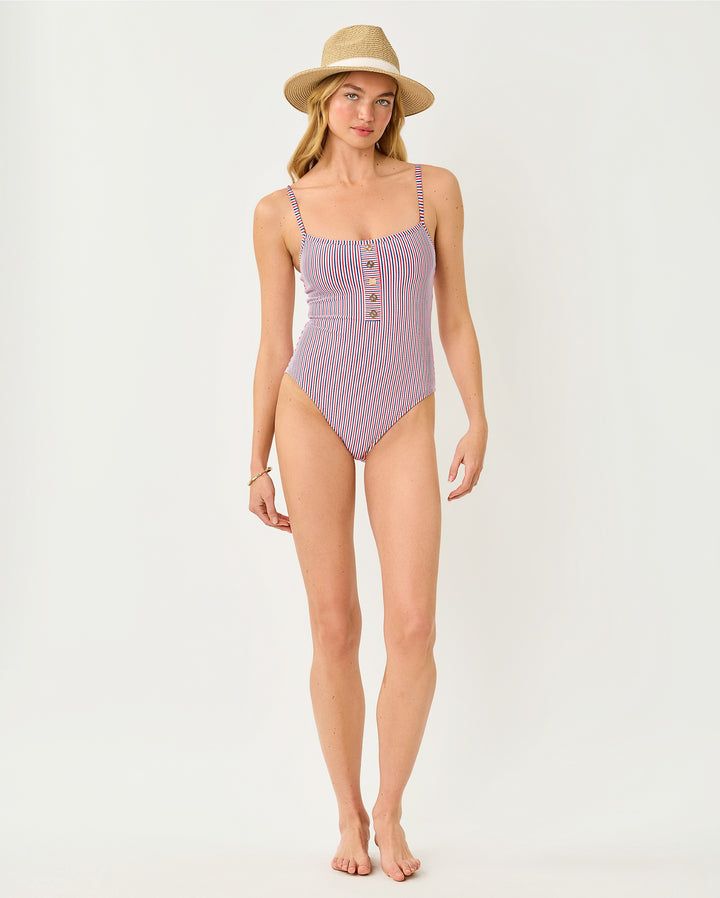 Rhiannan One Piece - Resort White X Seersucker Stripe Swim