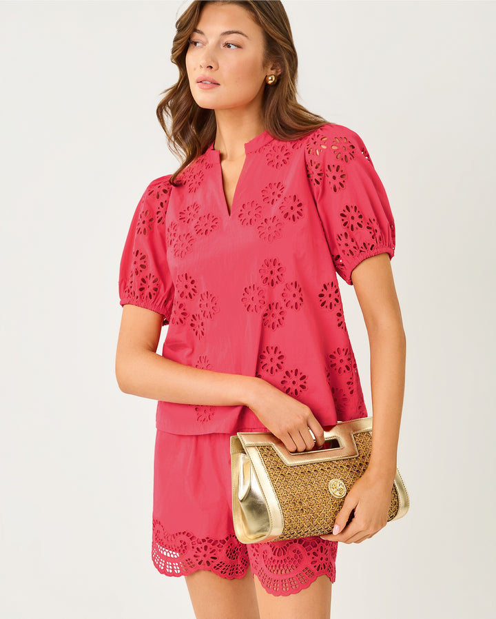 Castine Short Sleeve Top - Paradise Punch Medallion Petals Eyelet