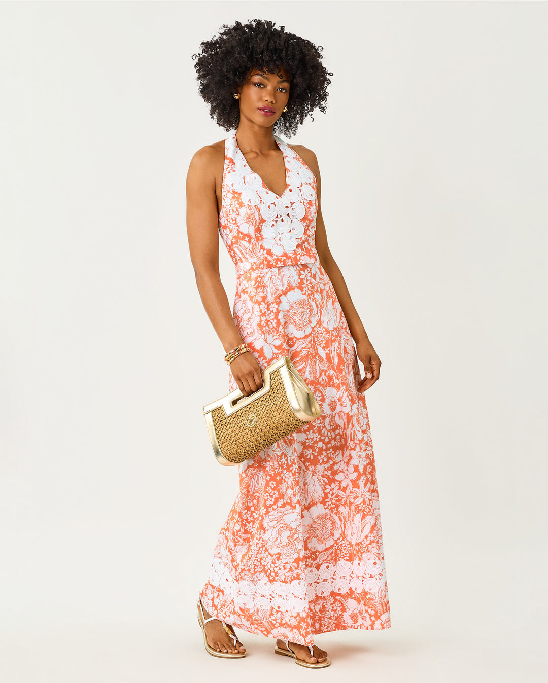 Belinda Halter Maxi Dress - Sunset Orange Budding Romance
