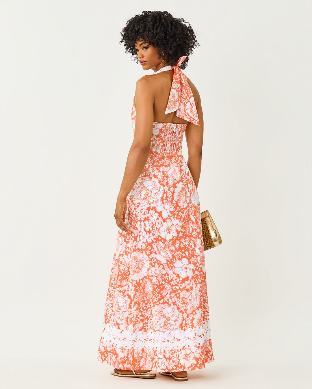 Belinda Halter Maxi Dress - Sunset Orange Budding Romance