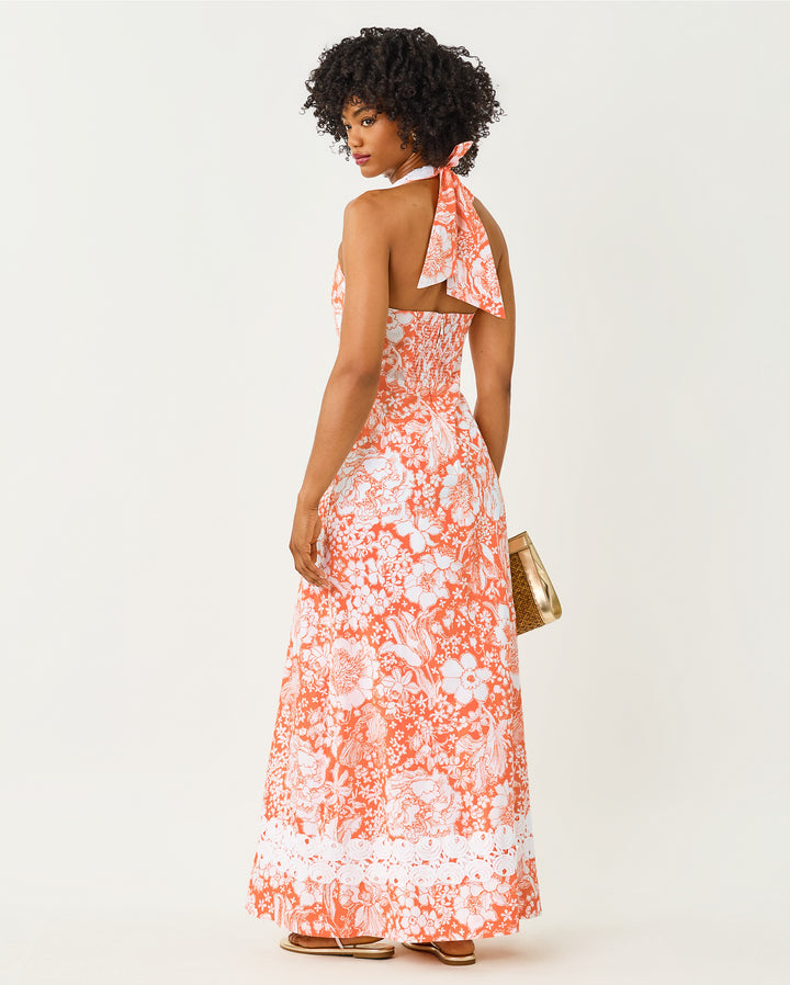 Belinda Halter Maxi Dress - Sunset Orange Budding Romance