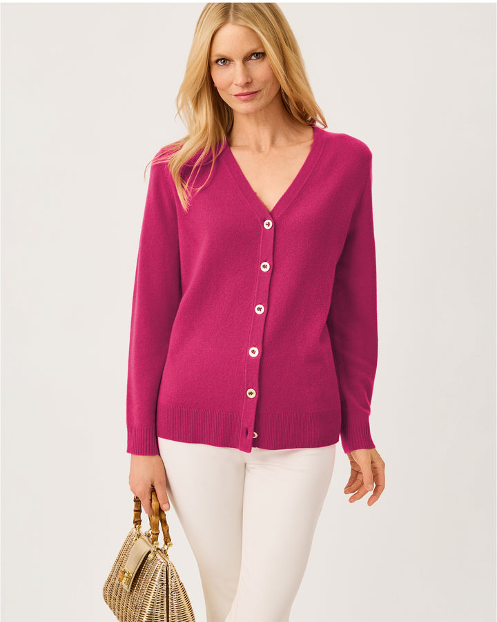 Tippery Longer Length Cashmere Cardigan - Berry Bouquet