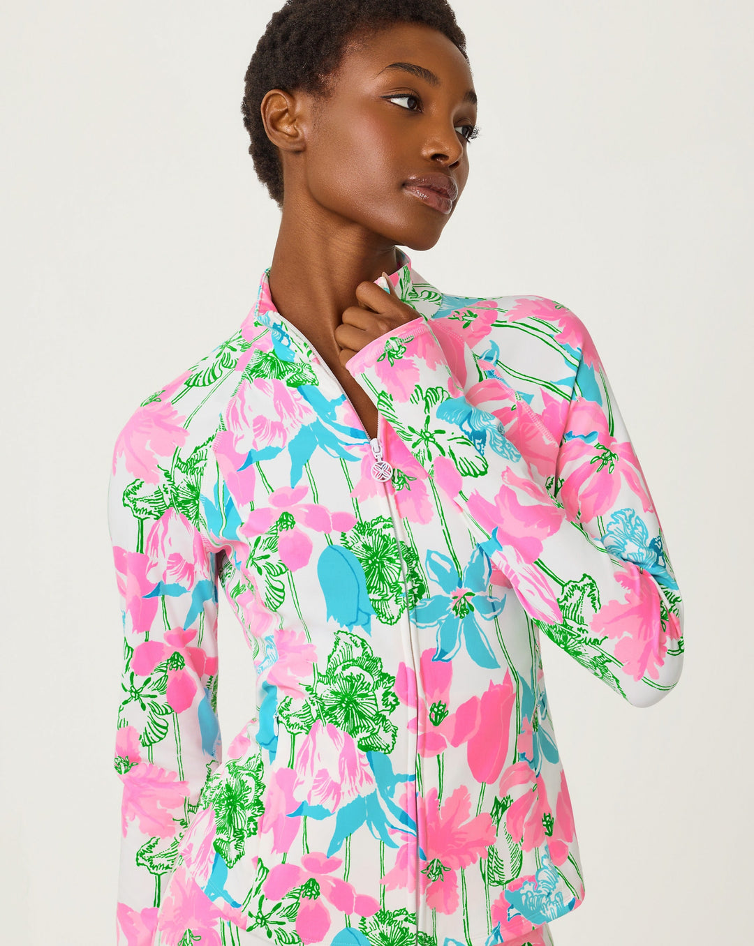 Luxletic UPF 50+ Barbados Zip-Up Jacket - Resort White Viney Liney