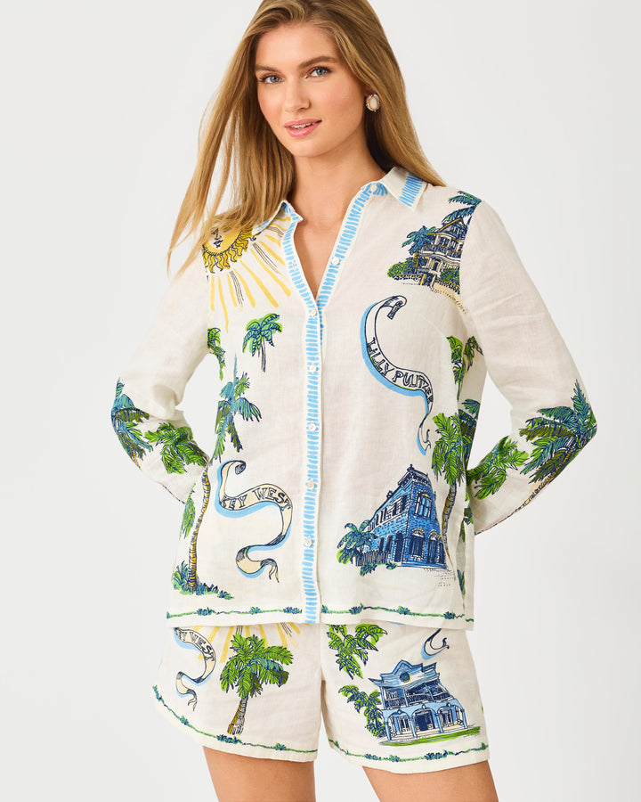 Susana Button Down Shirt - Coconut Key West Toile Engineered