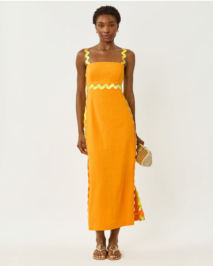 Mikayla Linen Midi Dress - Citrus Cooler