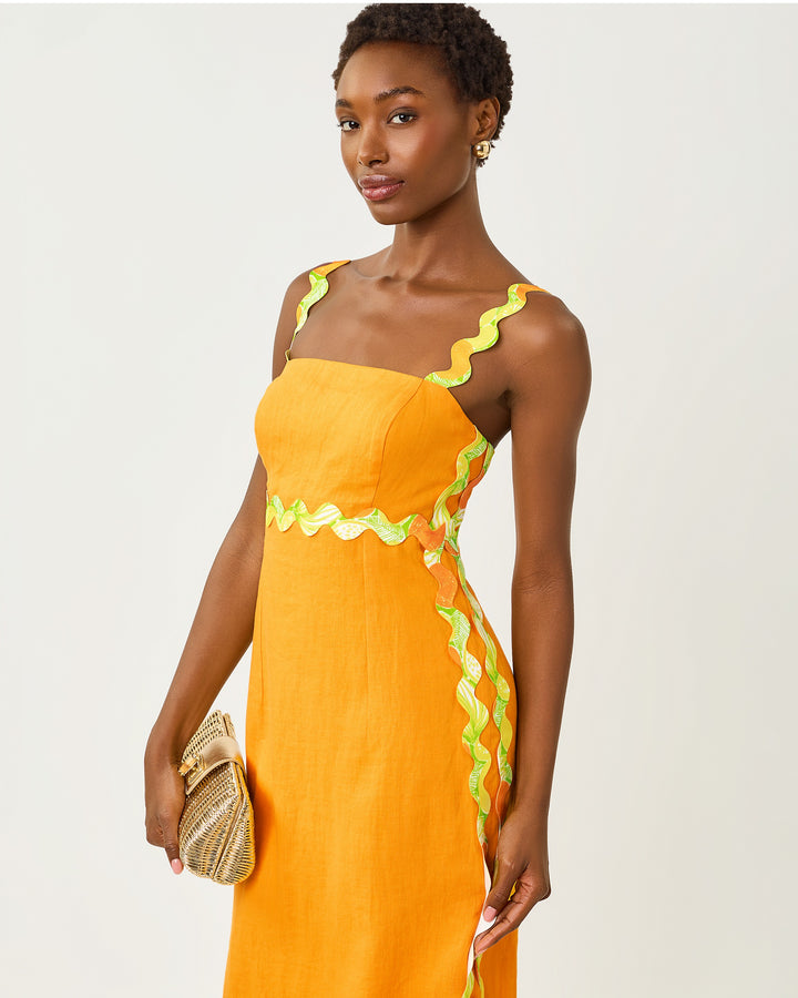 Mikayla Linen Midi Dress - Citrus Cooler