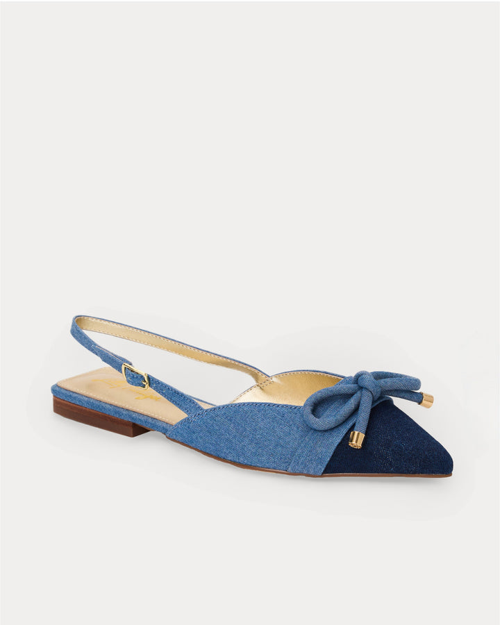 Brit Denim Bow Slingback - Light Wash