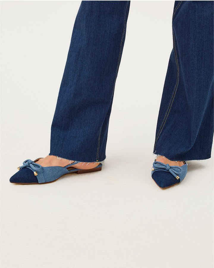 Brit Denim Bow Slingback - Light Wash
