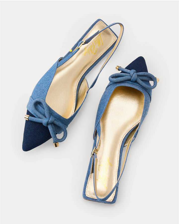 Brit Denim Bow Slingback - Light Wash