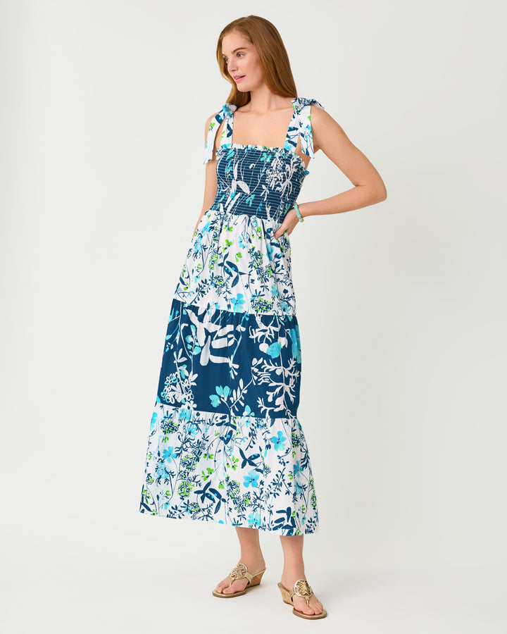 Athyn Smocked Maxi Dress - Resort White Sea Blooms