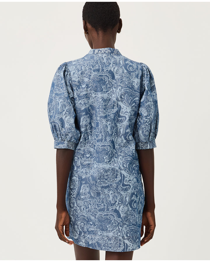 Mialeigh Elbow Sleeve Dress - Indigo All Day Chambray Paisley Parade