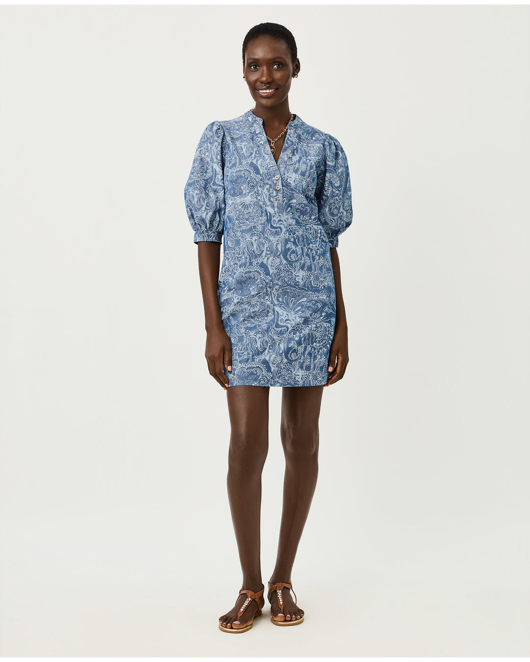 Mialeigh Elbow Sleeve Dress - Indigo All Day Chambray Paisley Parade