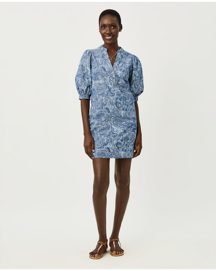 Mialeigh Elbow Sleeve Dress - Indigo All Day Chambray Paisley Parade