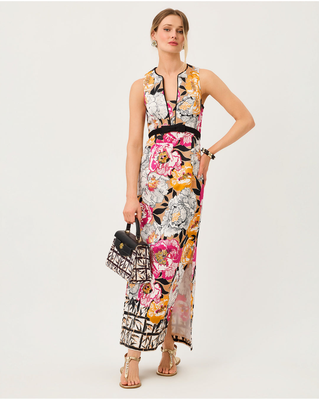 Saybine Stretch Maxi Shift Dress - Iced Latte Peony