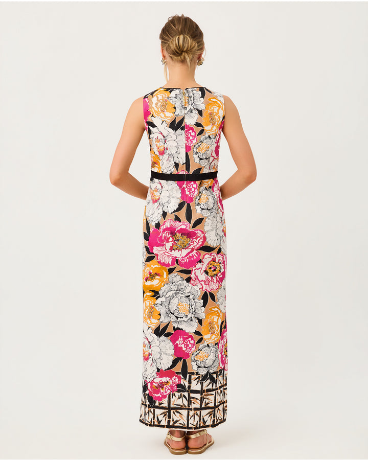 Saybine Stretch Maxi Shift Dress - Iced Latte Peony