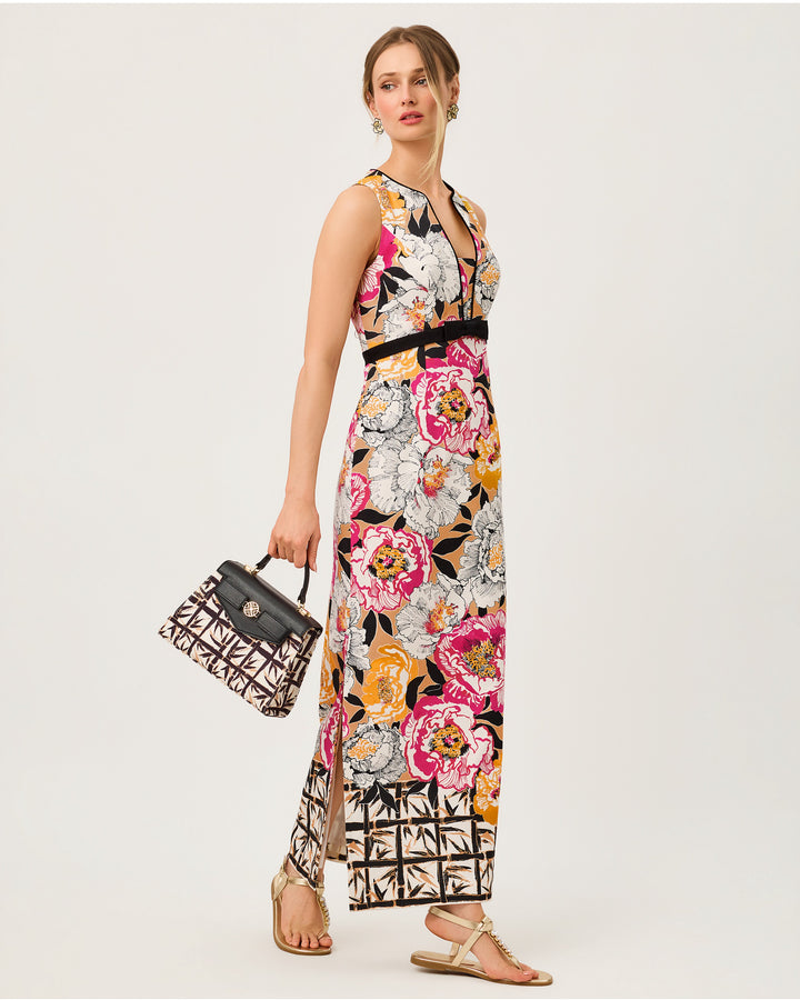 Saybine Stretch Maxi Shift Dress - Iced Latte Peony