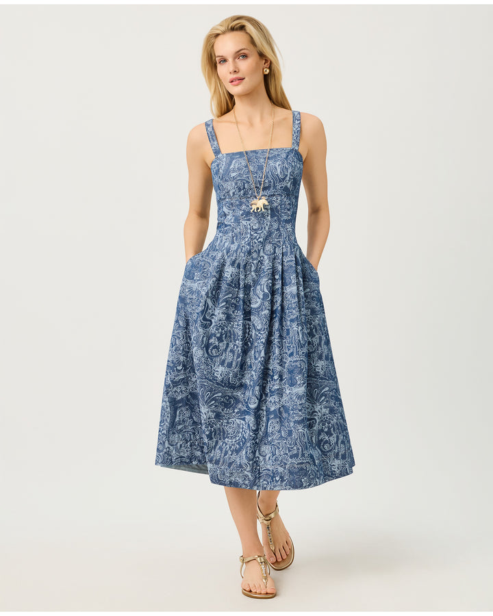 Calloway Midi Dress - Indigo All Day Chambray Paisley Parade