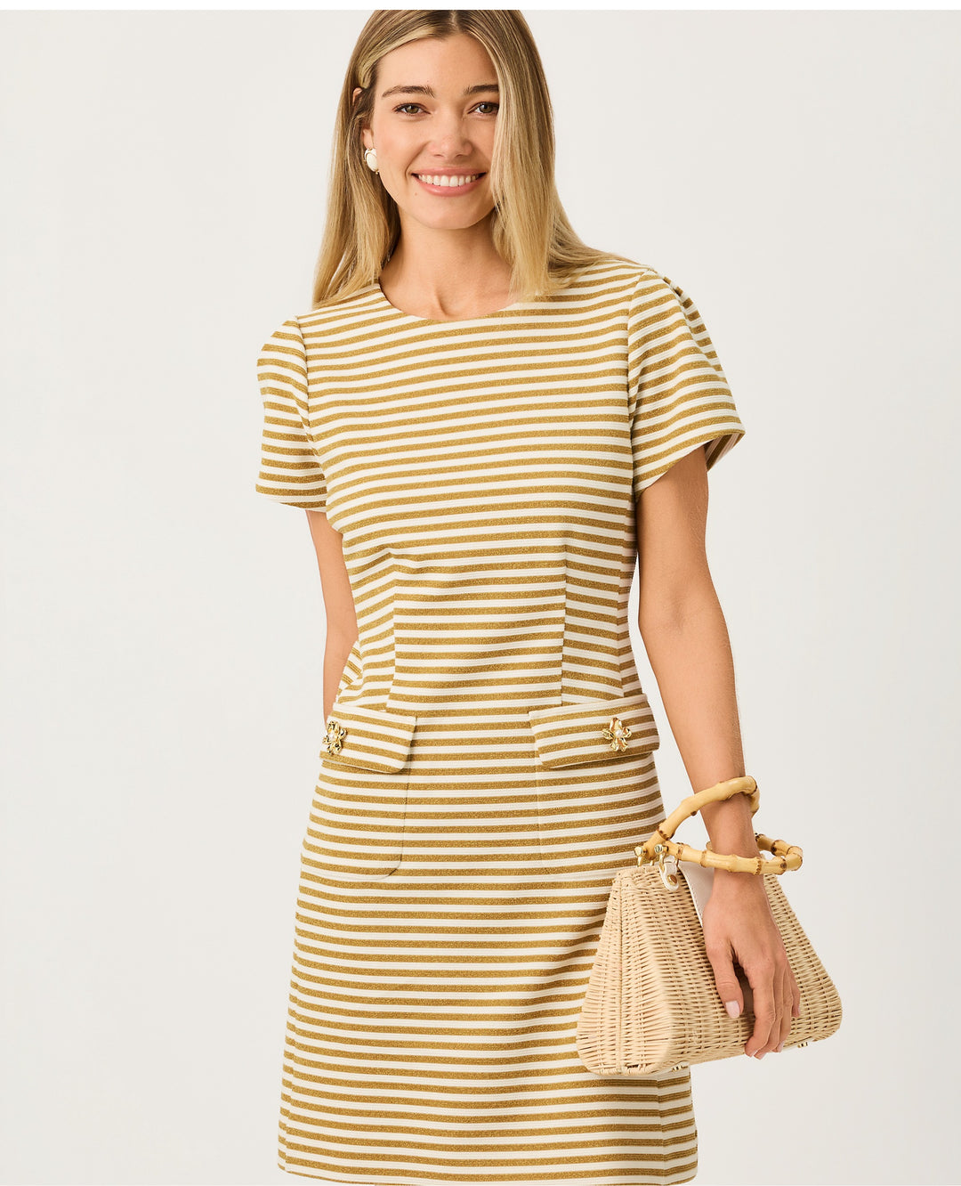 Fallon Dress - Gold Metallic Ottoman Stripe