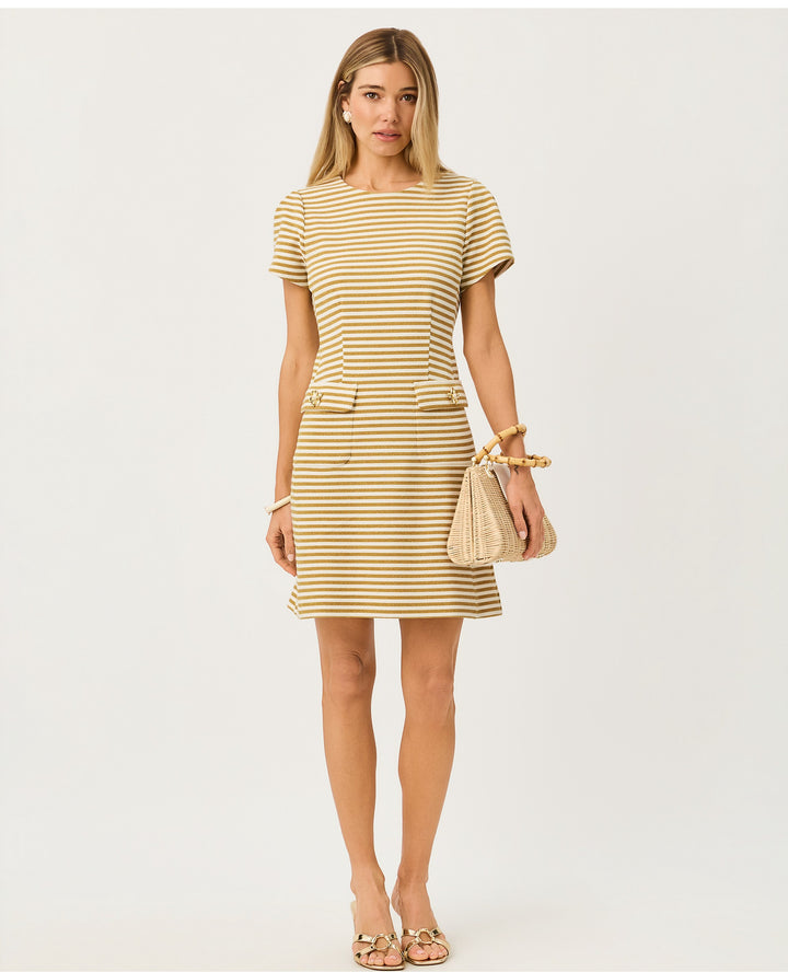 Fallon Dress - Gold Metallic Ottoman Stripe