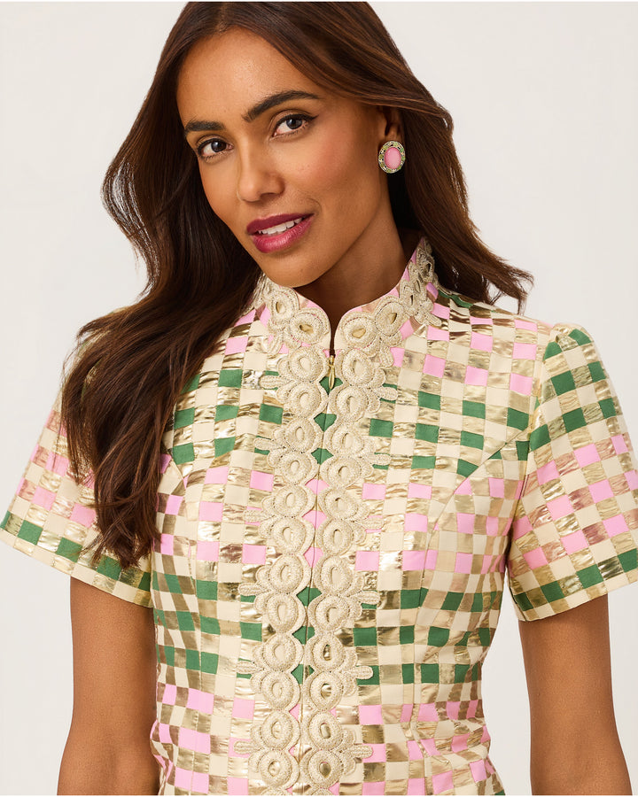 Carty Jacquard Shift Dress - Oregano Golden