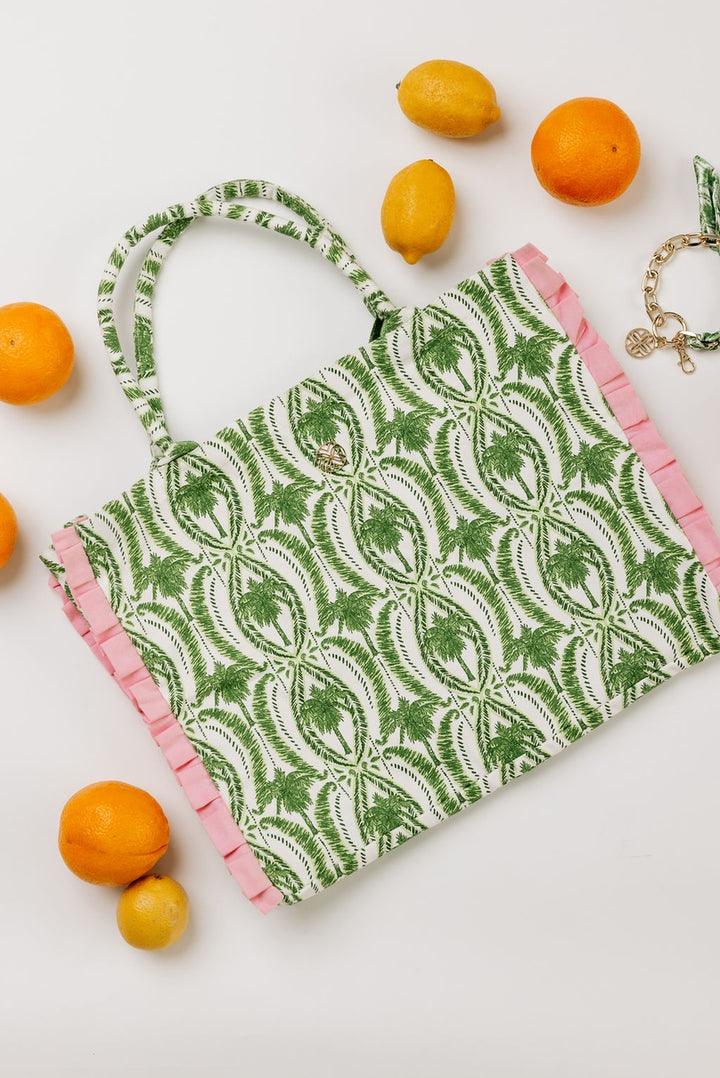 Ruffle Tote - Palm Stripe