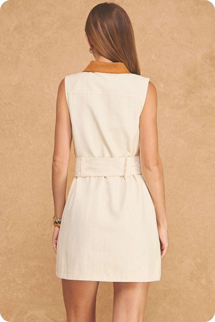 Twill &amp; Suede Zip Front Dress