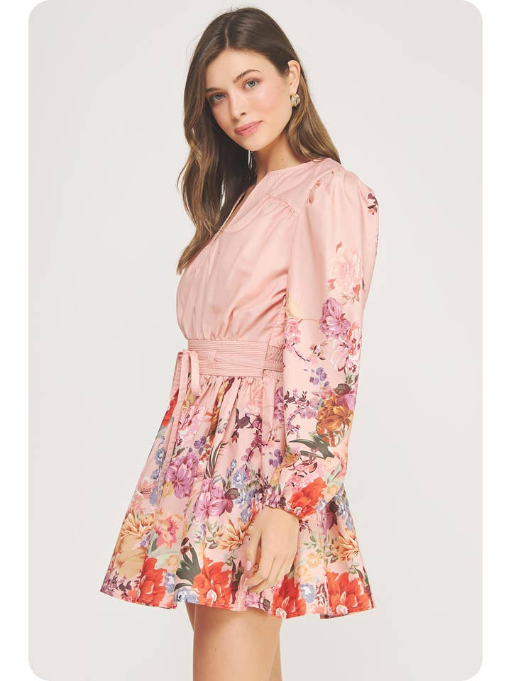 Strut &amp; Bolt | Floral Border Print Long Sleeve Mini Dress
