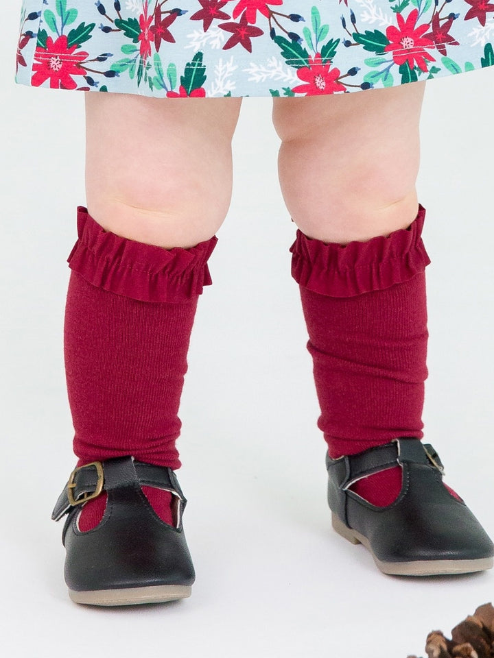 3-Pack Knee High Socks - Dark Cherry, White & Fir Green