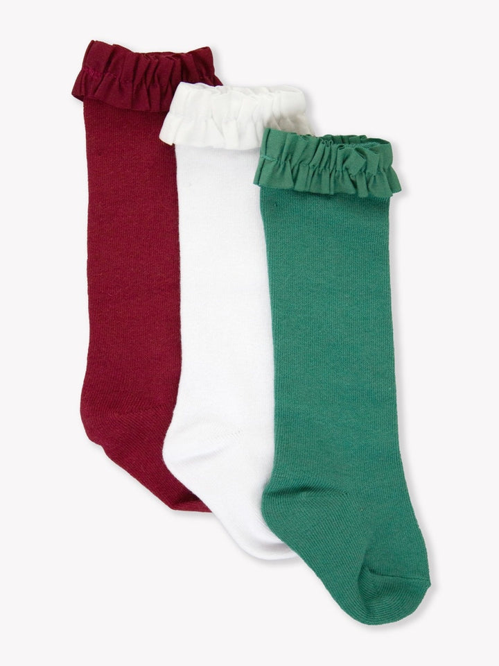 3-Pack Knee High Socks - Dark Cherry, White & Fir Green