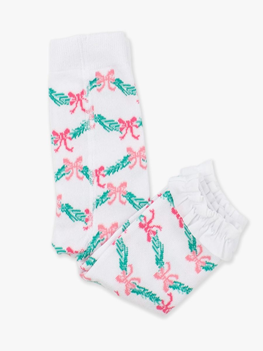 Patterned Footless Ruffle Tights - White Tinsel Tidings