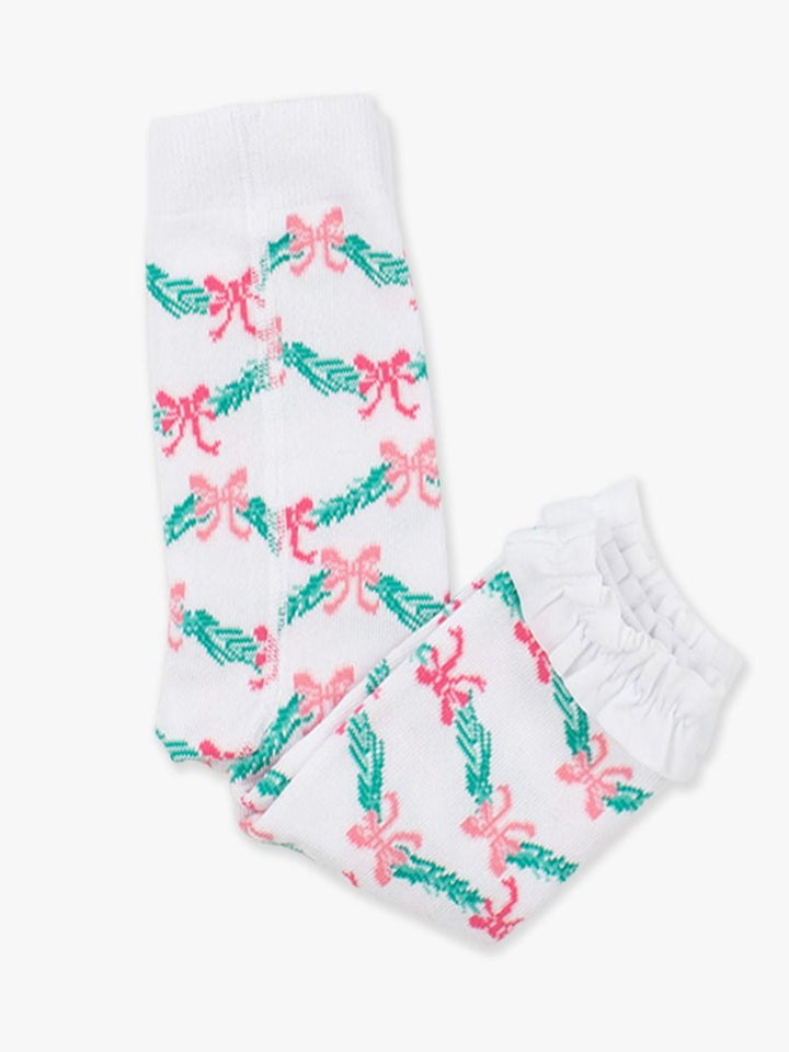 Patterned Footless Ruffle Tights - White Tinsel Tidings