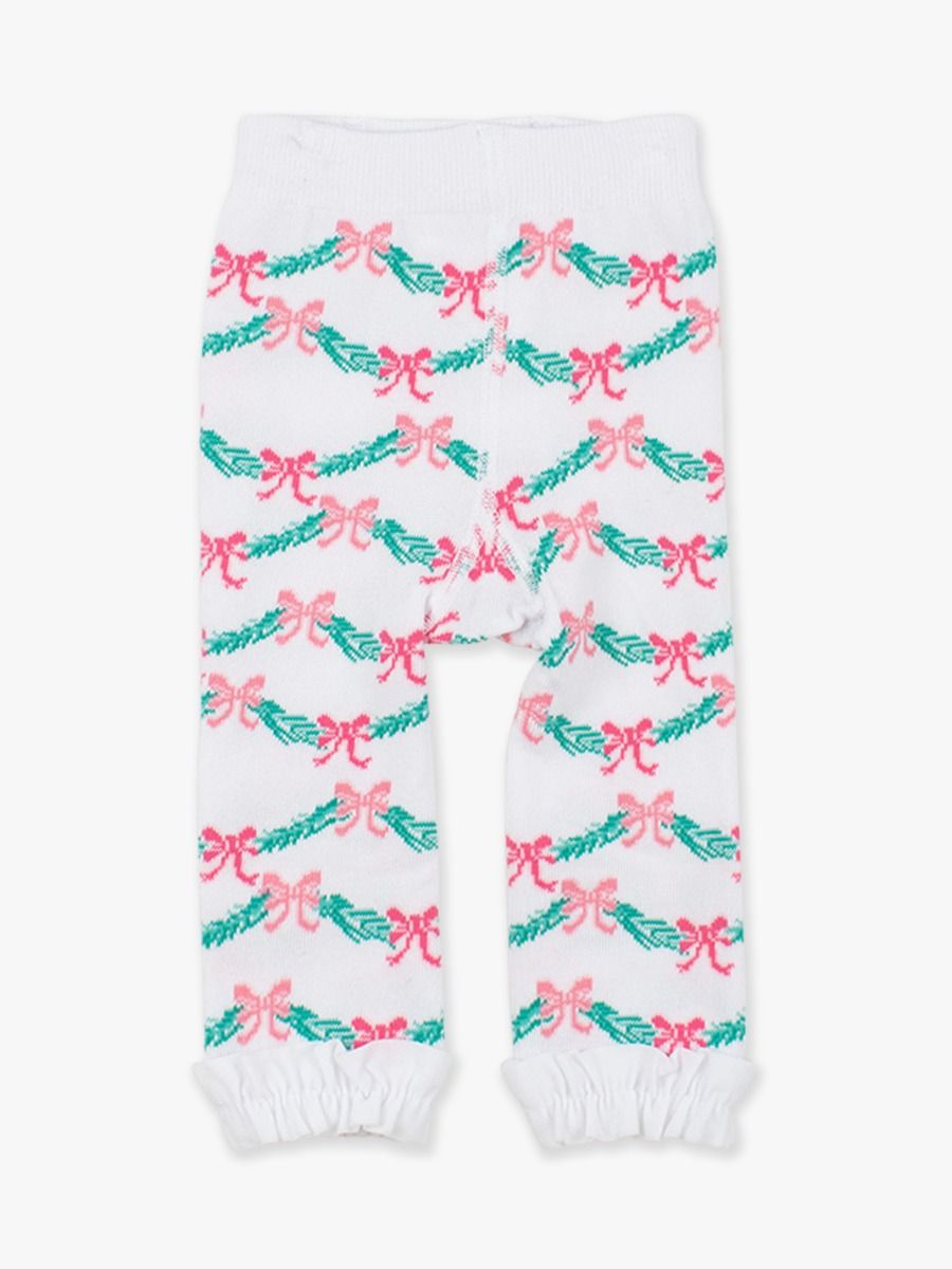 Patterned Footless Ruffle Tights - White Tinsel Tidings