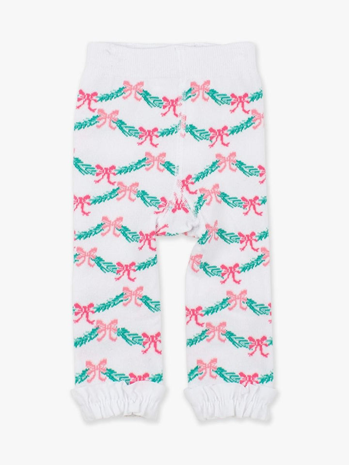 Patterned Footless Ruffle Tights - White Tinsel Tidings