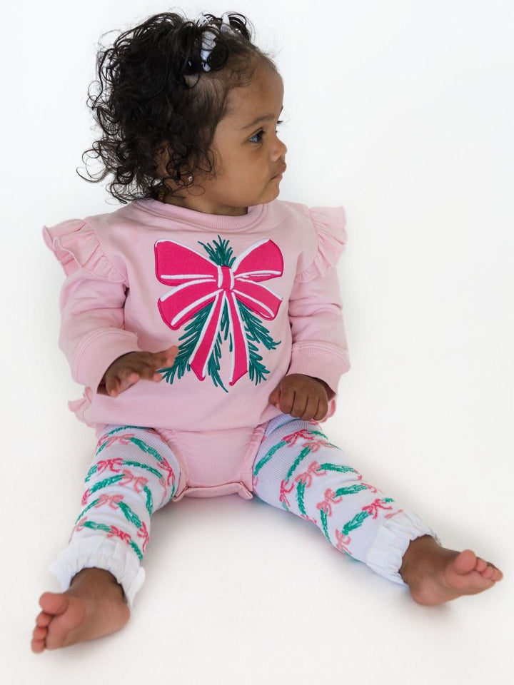 Patterned Footless Ruffle Tights - White Tinsel Tidings