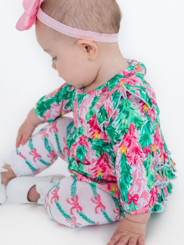 Patterned Footless Ruffle Tights - White Tinsel Tidings