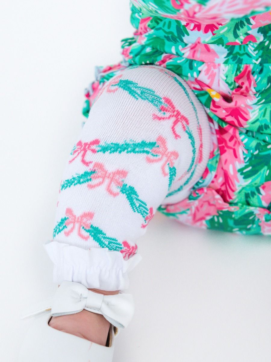 Patterned Footless Ruffle Tights - White Tinsel Tidings