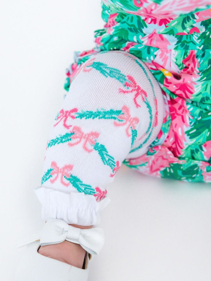 Patterned Footless Ruffle Tights - White Tinsel Tidings