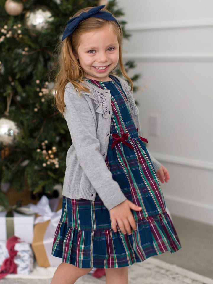 Ruffle Bow Dress - Winter Nights Plaid
