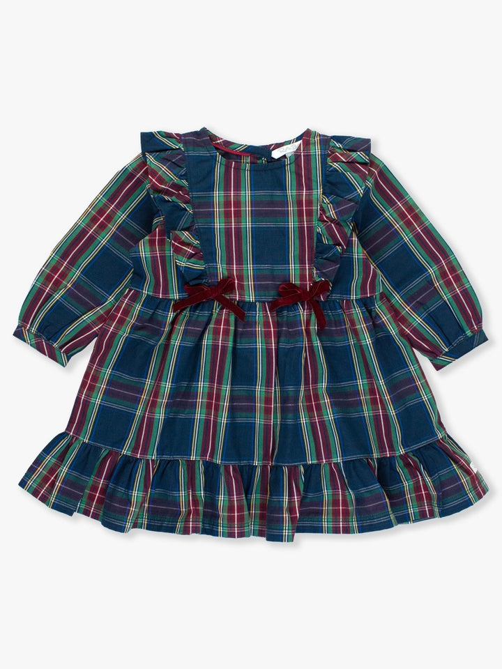 Ruffle Bow Dress - Winter Nights Plaid