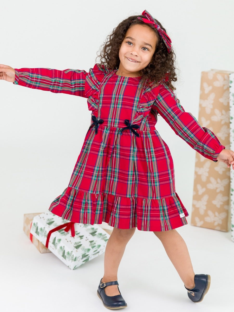 Ruffle Bow Dress - Tis The Season Plaid