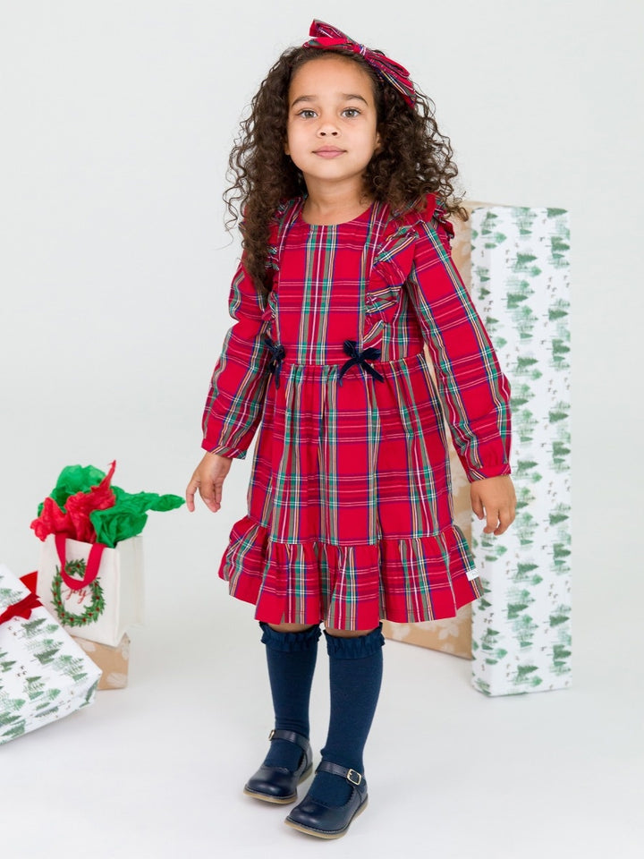 Ruffle Bow Dress - Tis The Season Plaid